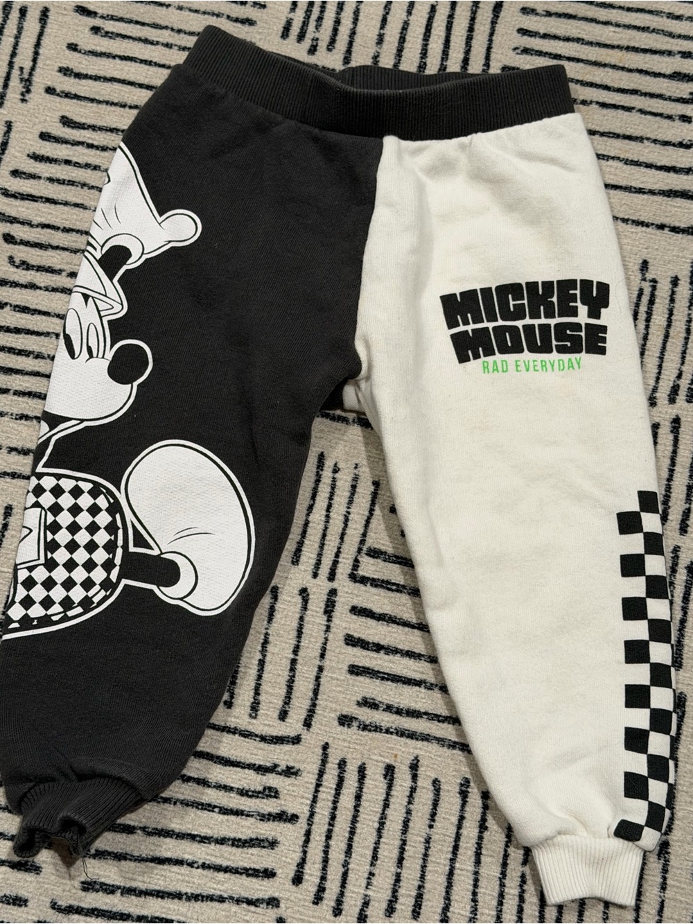 ZARA Black & White Mickey Mouse Two-Tone Jogger Pants